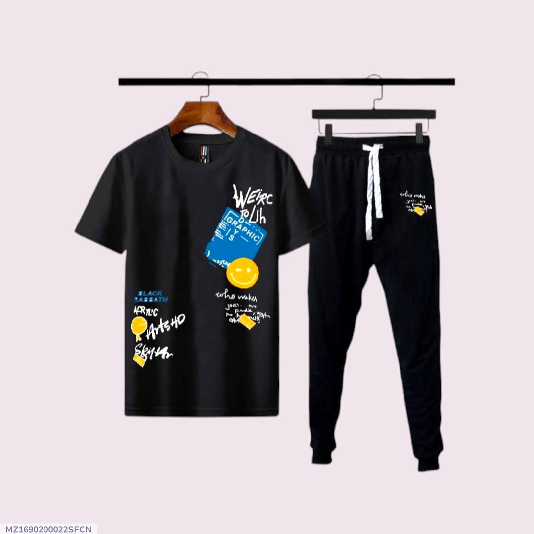2 Pcs Men's Dri Fit Printed T-Shirt & Shorts Tracksuit