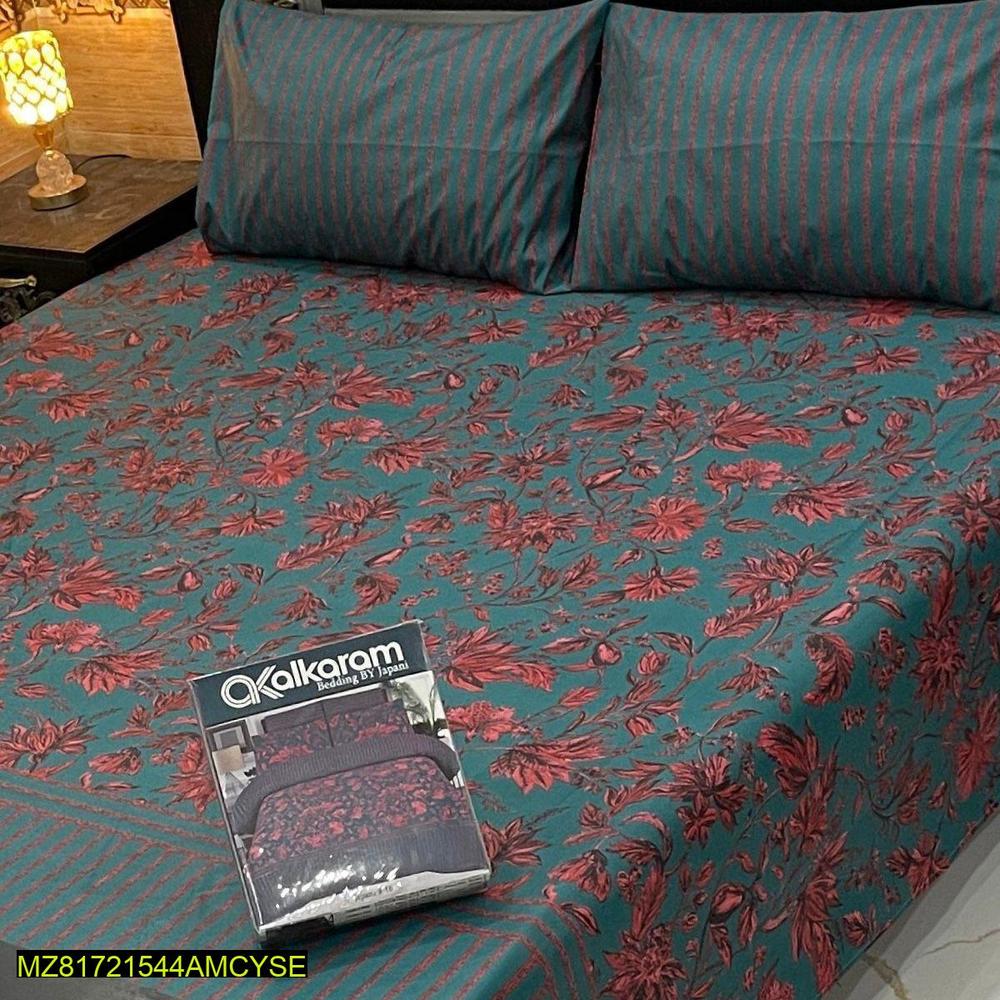 3 pc Cotton printed double bedsheet