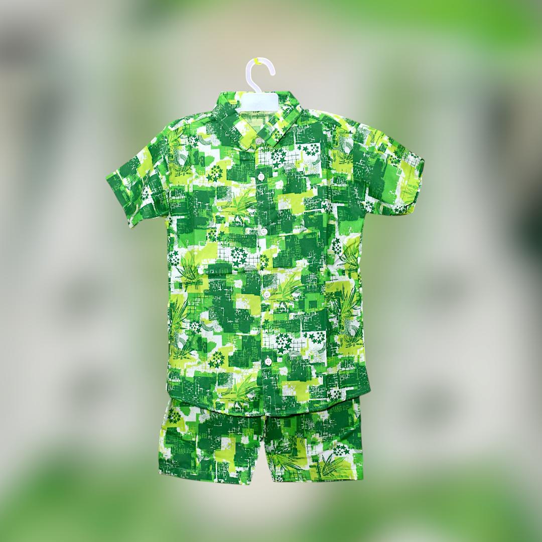 2 Pcs Boy's Dhanak Printed Shirt And Shorts Set