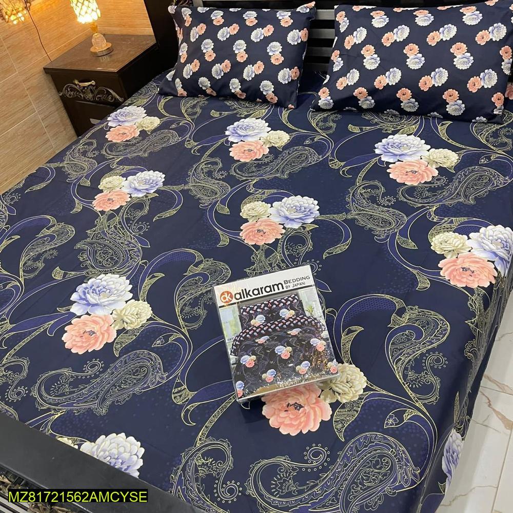 3 pc Cotton printed double bedsheet