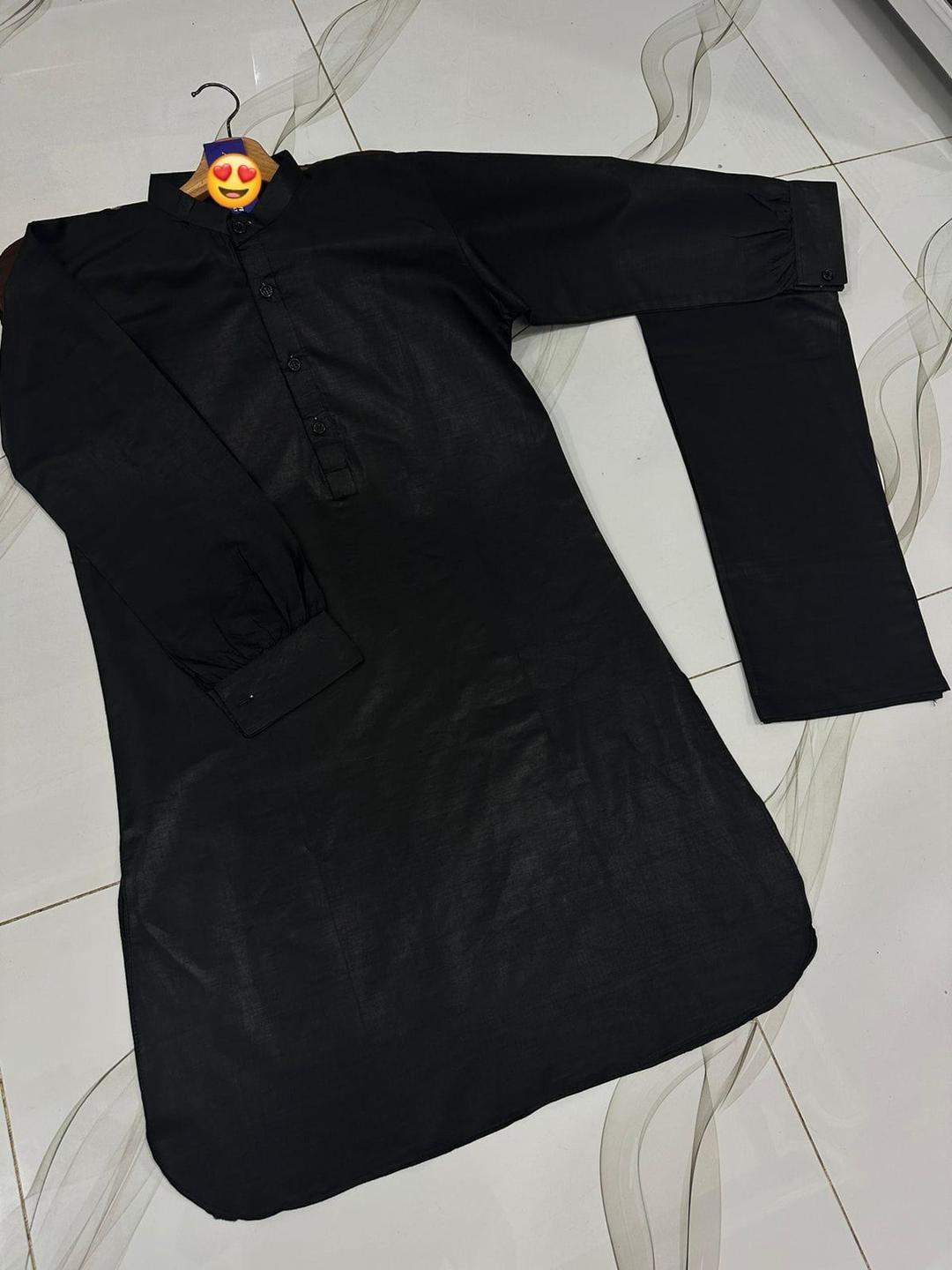 Stylish Women's Stitched Shirt And Trouser Set - 2 Pcs in Classic Black - Plain Cotton Fabric