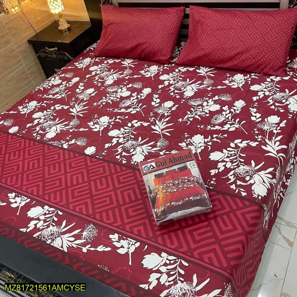 3 pc Cotton printed double bedsheet