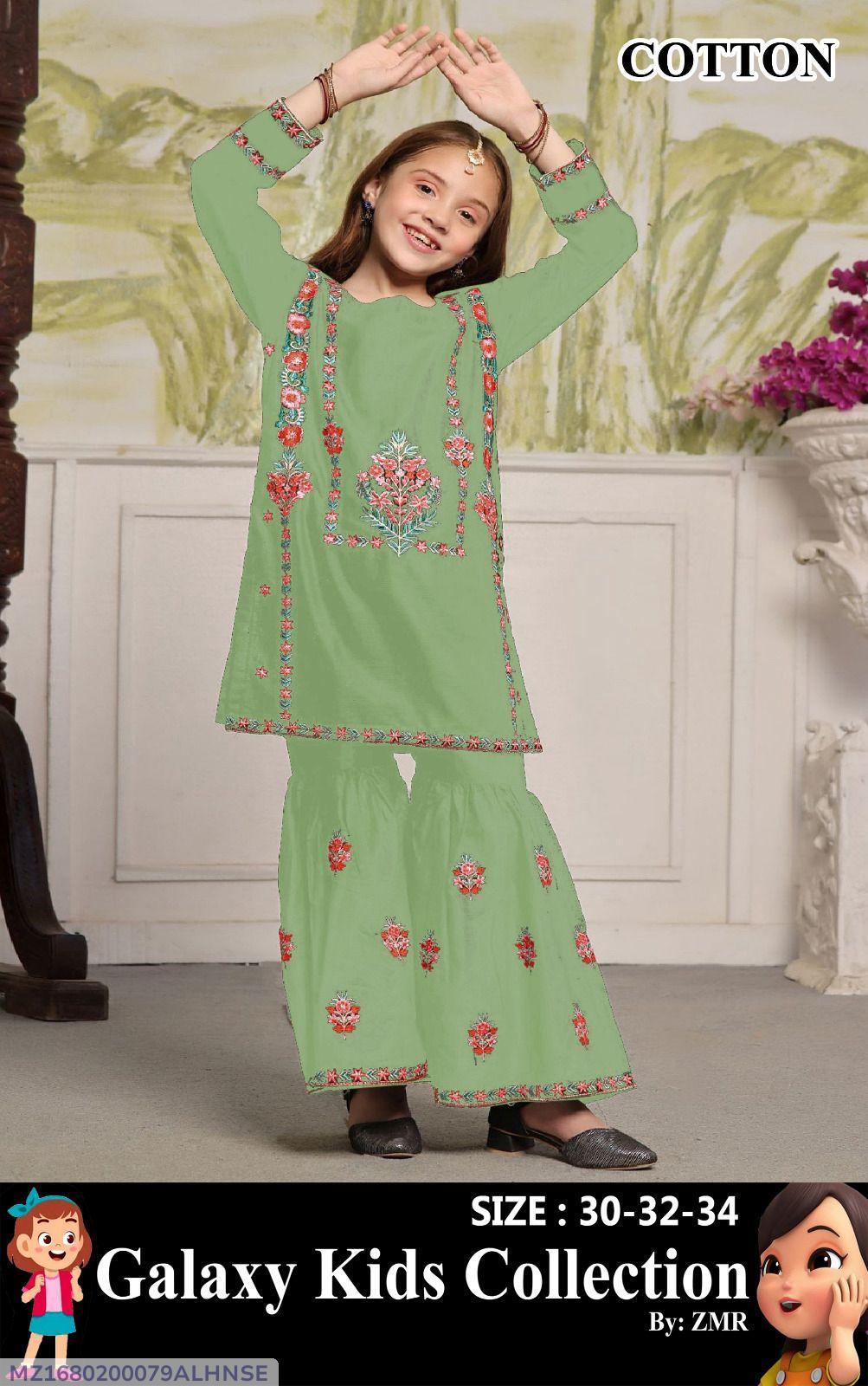 2Pcs Front Multi Embroidered Shirt With Embroidered Garara Kids 2Pcs