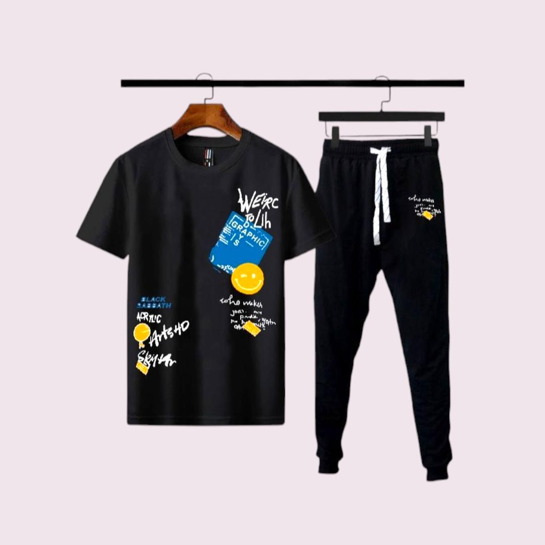 2 Pcs Men's Dri Fit Printed T-Shirt & Shorts Tracksuit