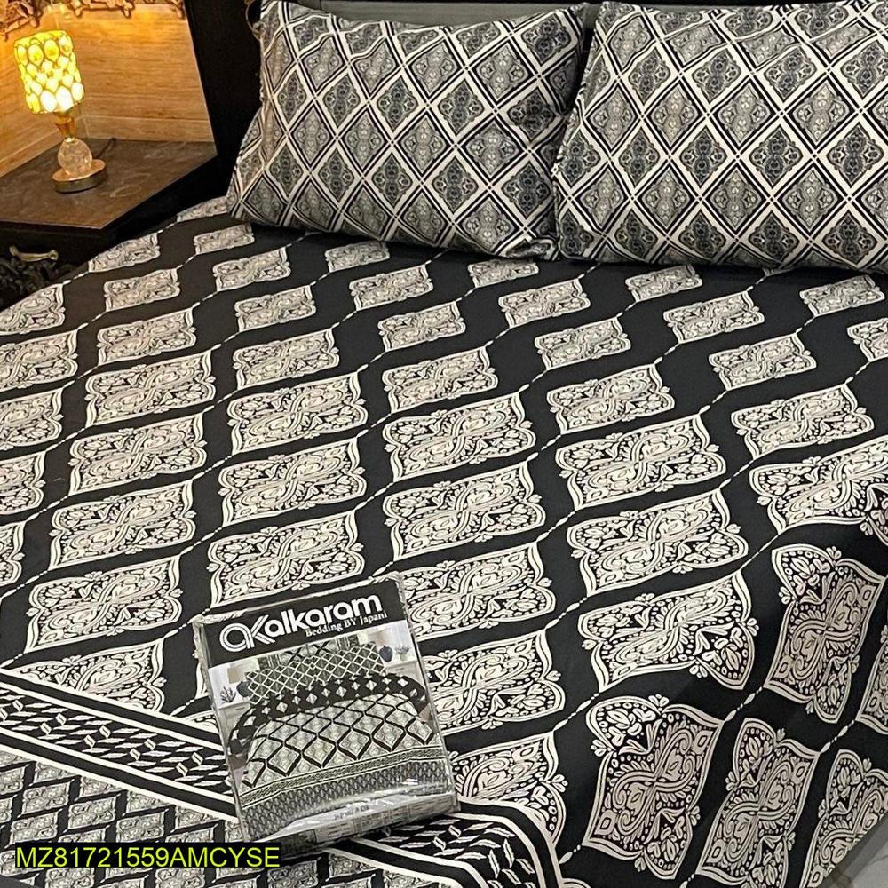 3 pc Cotton printed double bedsheet