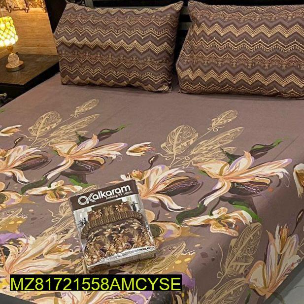 3 pc Cotton printed double bedsheet