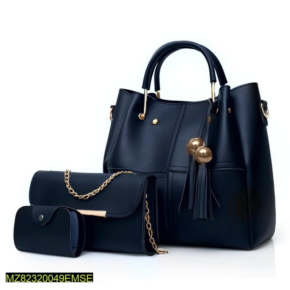 Women's PU Leather plain handbag set - 3 pcs