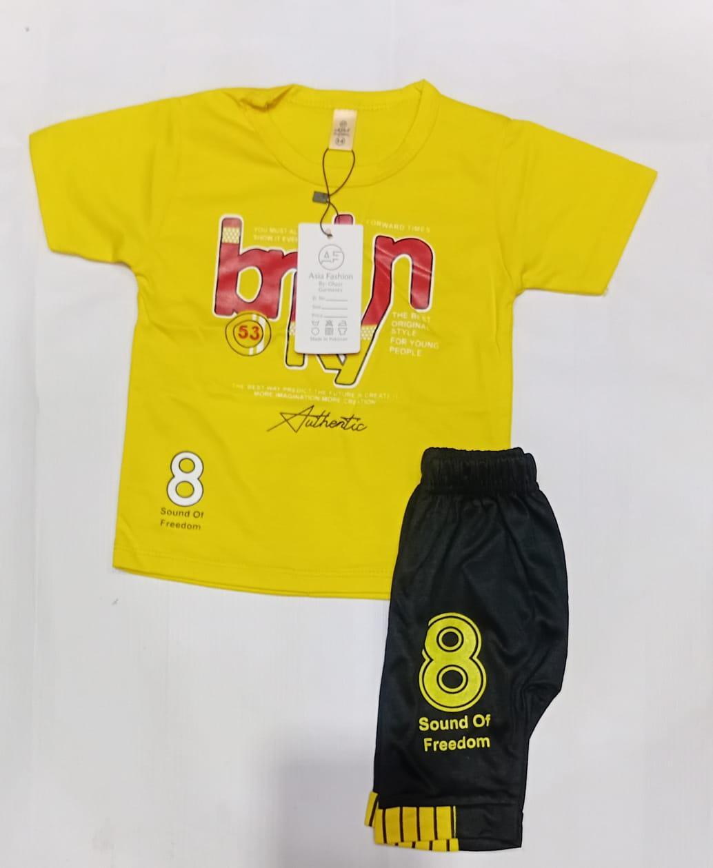Boys' Cotton Jersey Printed T-Shirt and Shorts Set - 2 Pcs in Bright Yellow