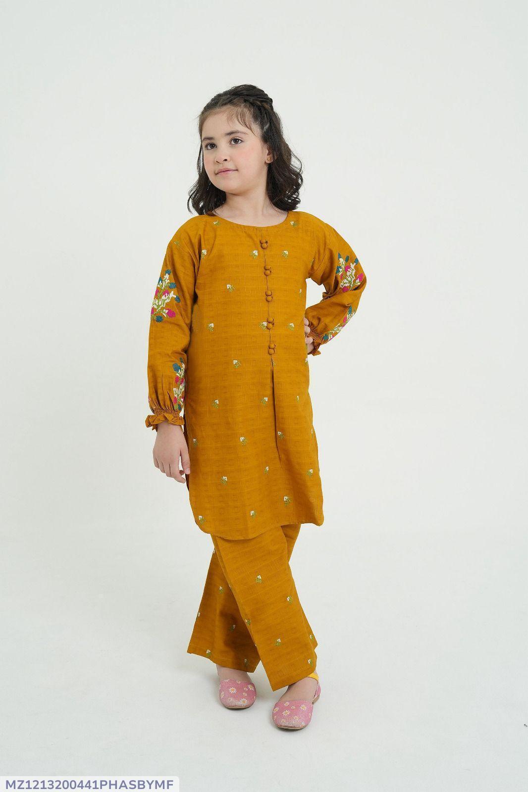 Front Stitch Button With Embroidered Shirt And Emb Flapper Kids 2Pcs