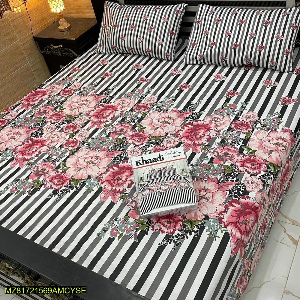 3 pc Cotton printed double bedsheet