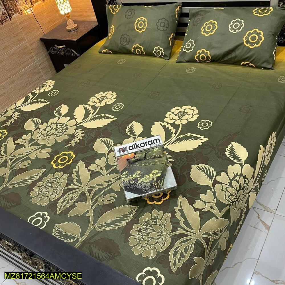 3 pc Cotton printed double bedsheet