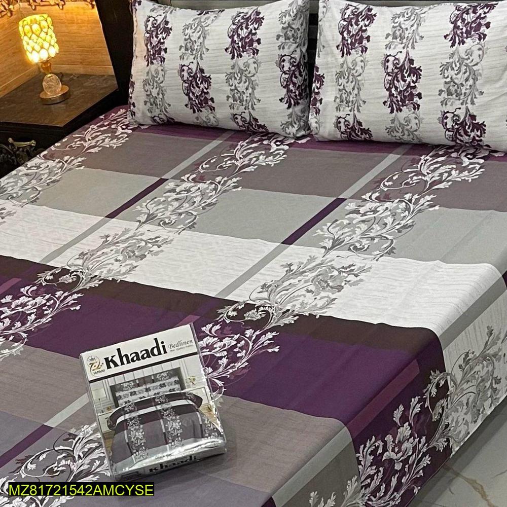 3 pc Cotton printed double bedsheet