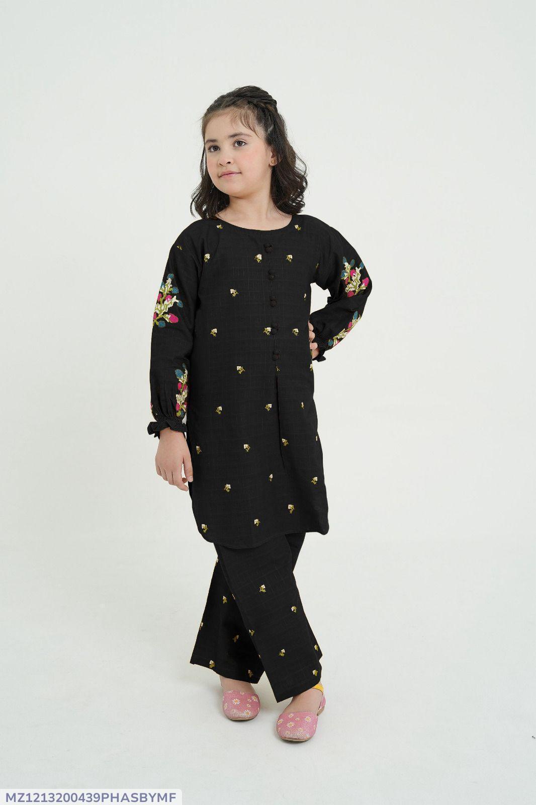 Front Stitch Button With Embroidered Shirt And Emb Flapper Kids 2Pcs