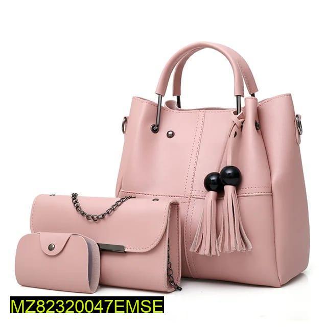 Women's PU Leather plain handbag set - 3 pcs