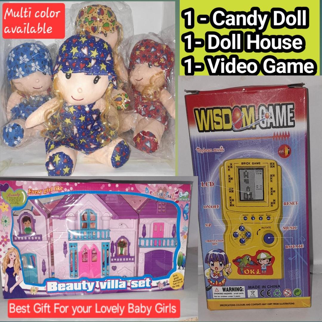 Multicolor plastic toy bundle - 3 pc pluch doll and Accessories set