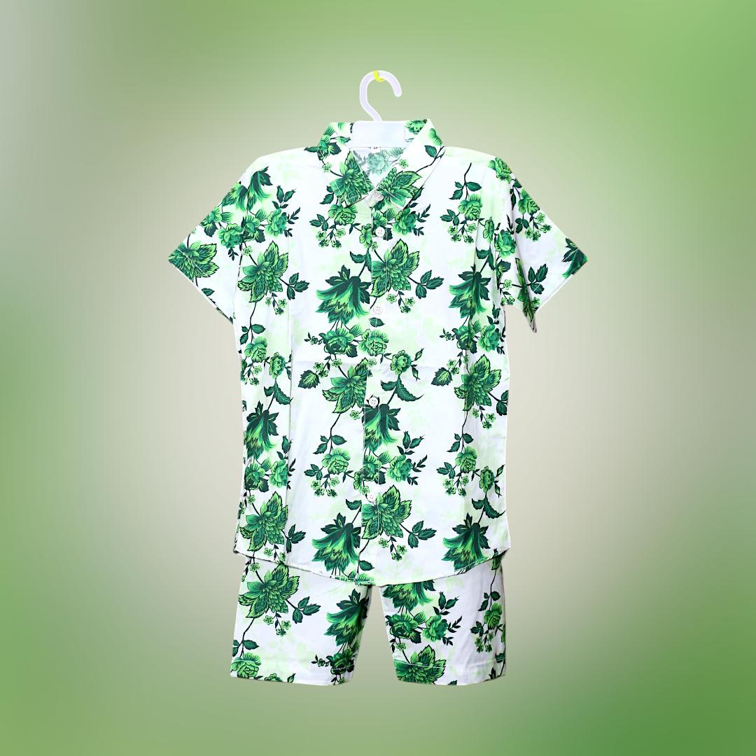 2 Pcs Boy's Dhanak Printed Shirt And Shorts Set