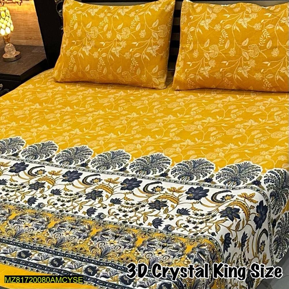 3 pc Cotton printed double bedsheet