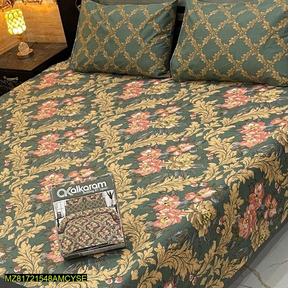 3 pc Cotton printed double bedsheet