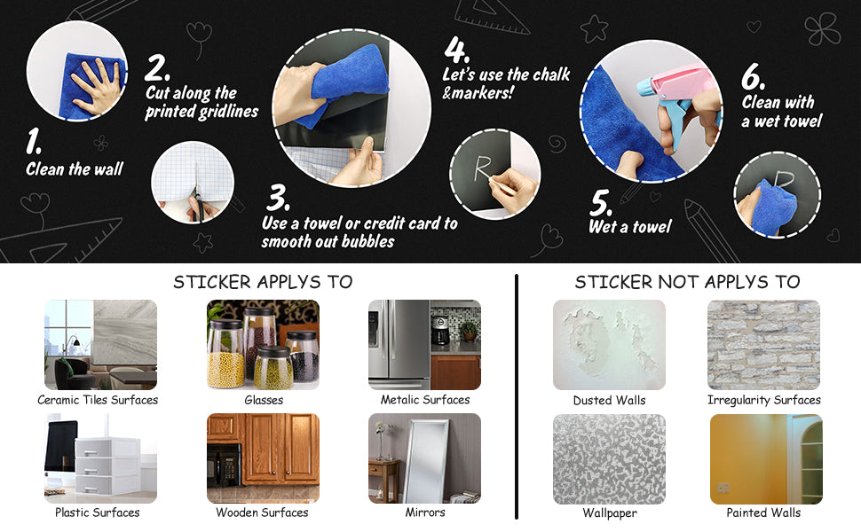Large Black Chalkboard Sticker Paper Diy Black Board Wall Adhesive Black Board Size (3 X 1.3 Ft)