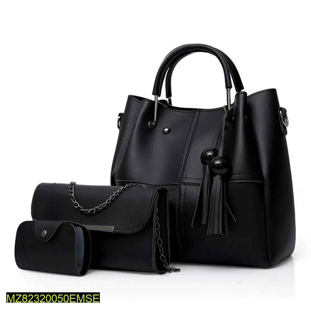 Women's PU Leather plain handbag set - 3 pcs