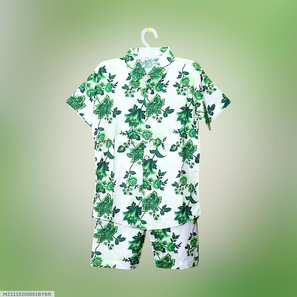 2 Pcs Boy's Dhanak Printed Shirt And Shorts Set