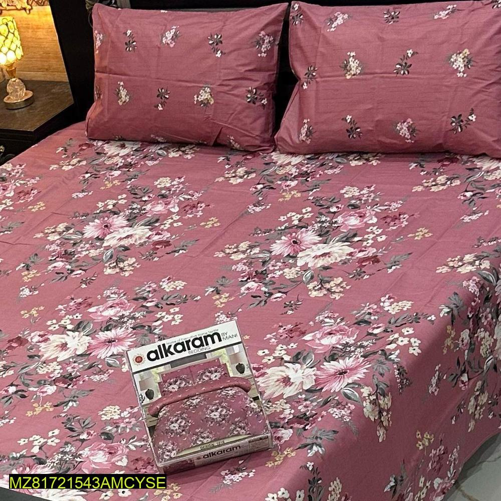 3 pc Cotton printed double bedsheet