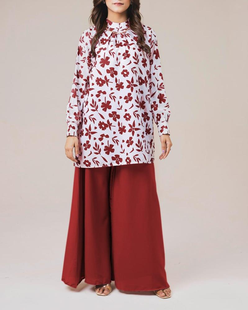 2 pc women stitched Grip printed shirt and trousers/plazo