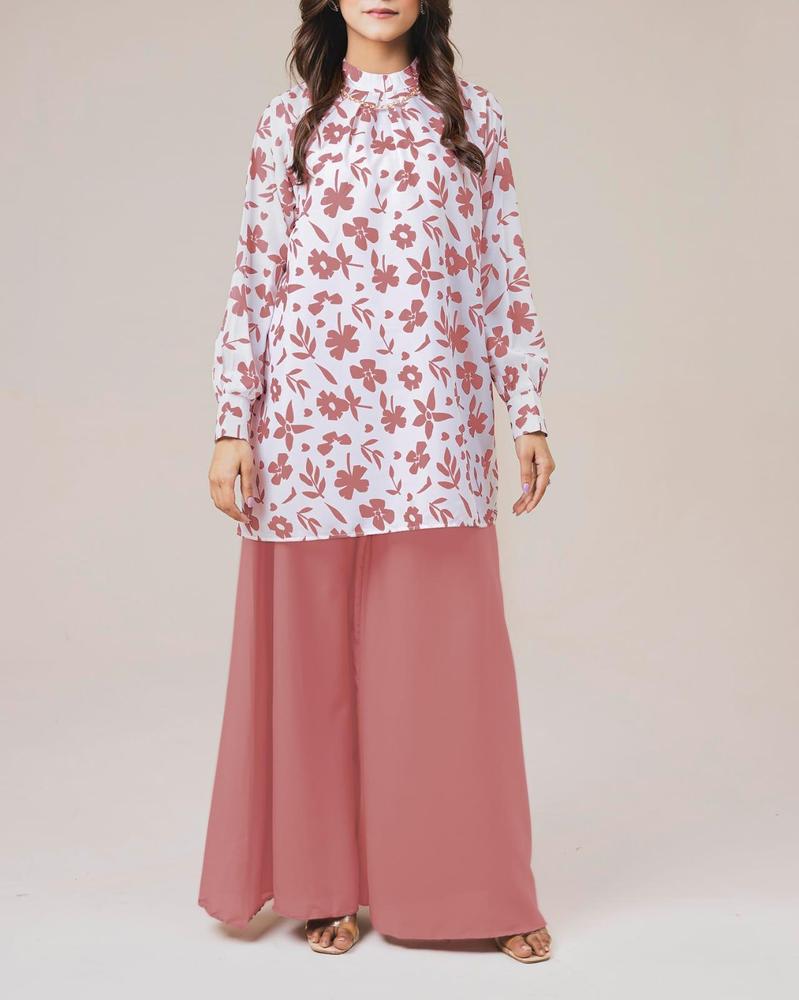 2 pc women stitched Grip printed shirt and trousers/plazo